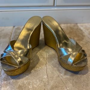Jimmy Choo Gold Platform Wedge Sandals